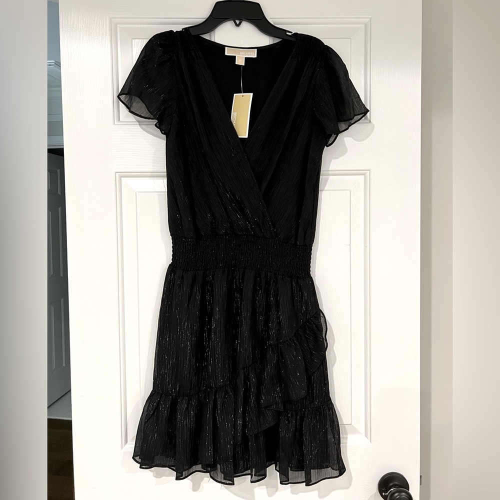 NWT Michael Kors black sleeveless shimmer dress. Size: XS